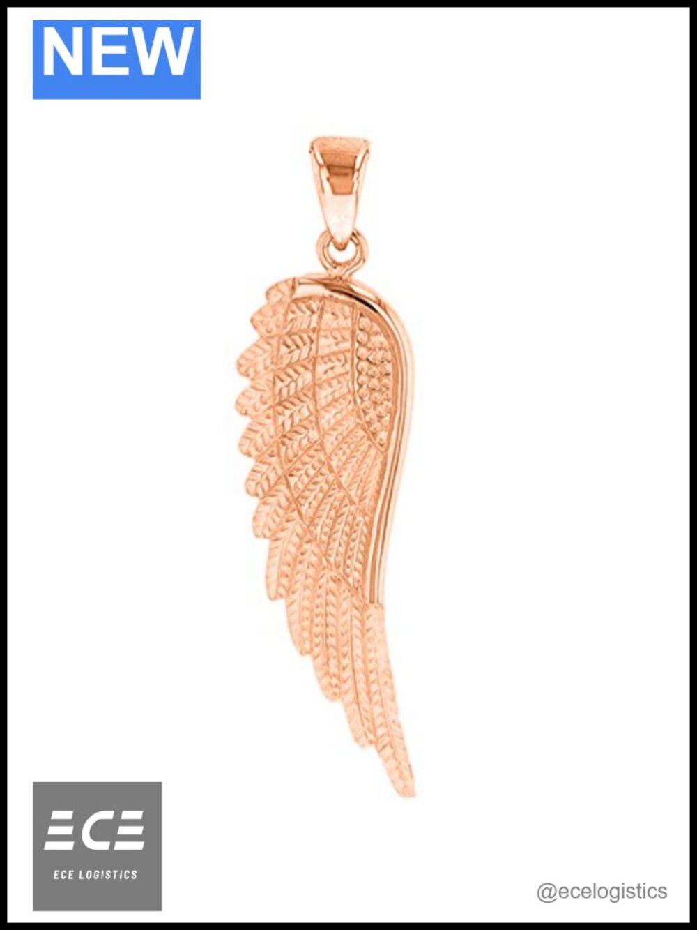 14k Rose Gold Textured Angel Wing Charm Pendant Handmade